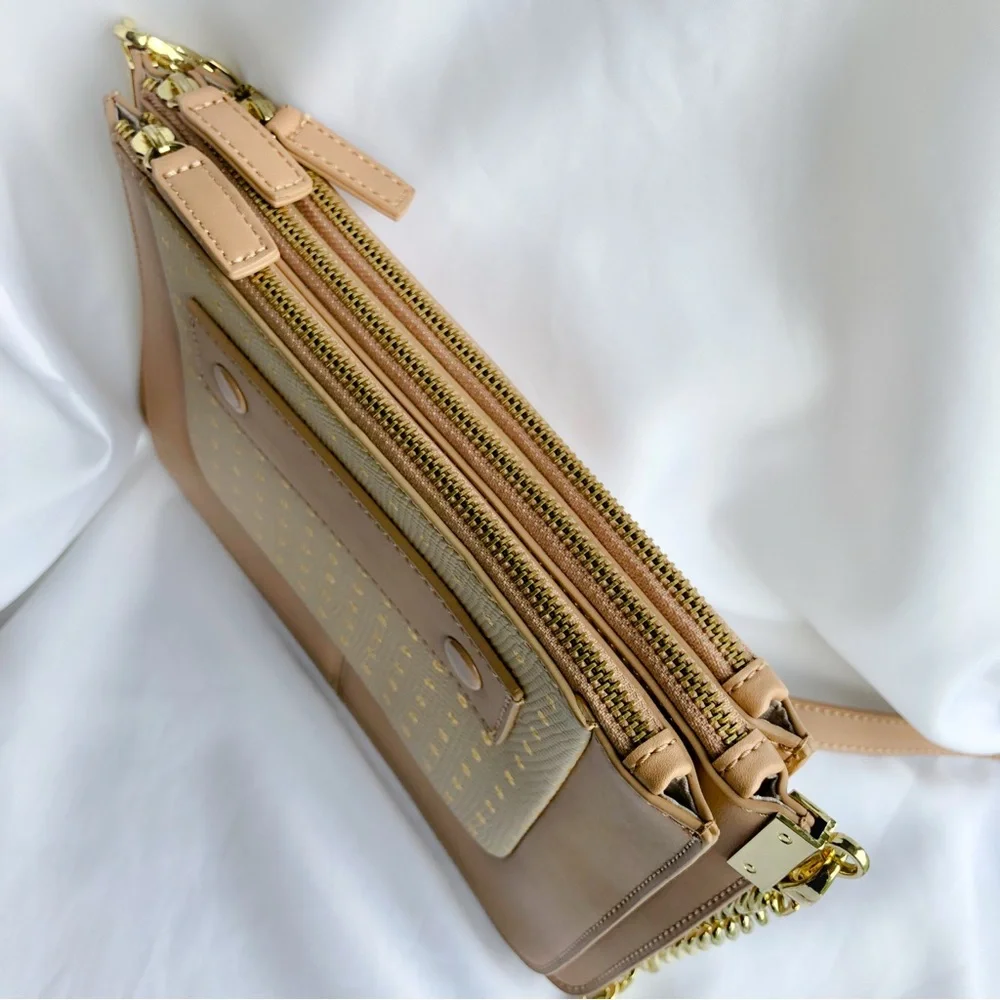 Danielle Nicole Tan Crossbody Bag, Faux Leather, 3 Zippered Compartments